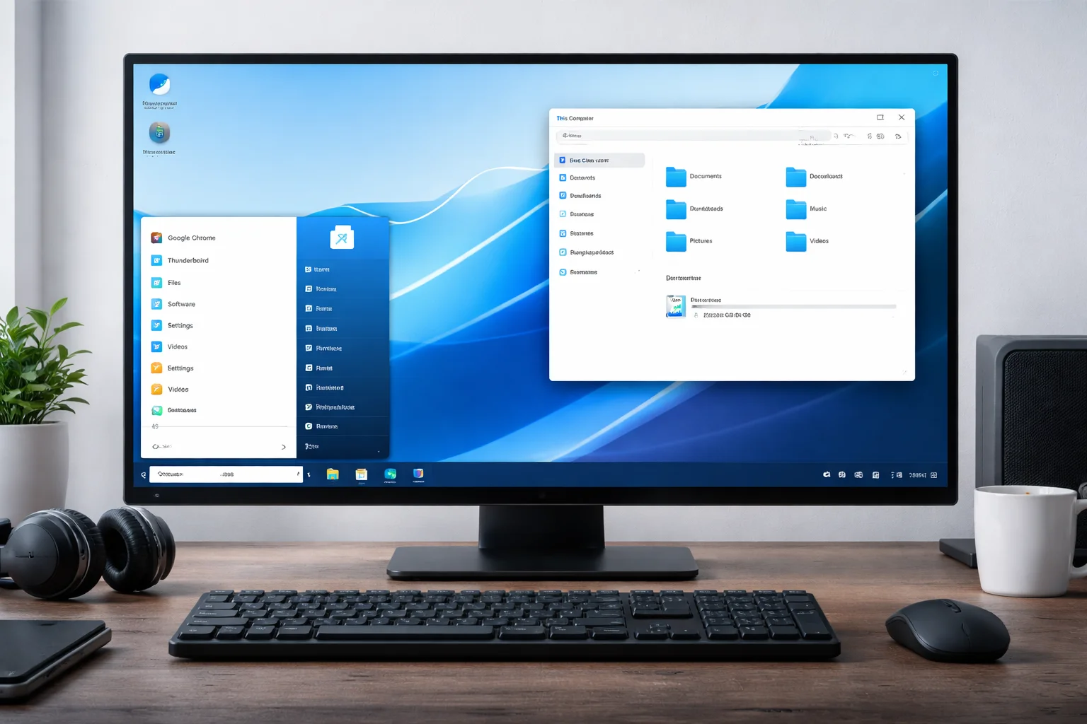 Zorin OS desktop running on a modern workstation with a Windows-style taskbar, start menu, and file manager, illustrating why the Linux distribution appeals to users migrating from Windows